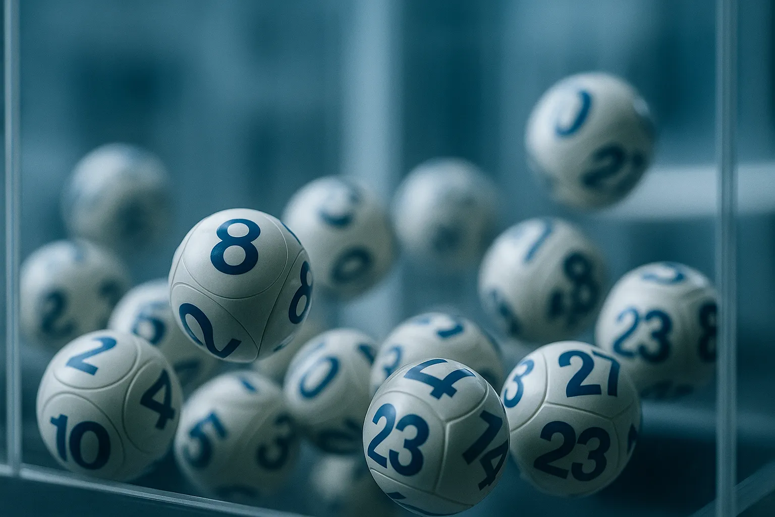 Primer plano de esferas numeradas en una máquina de lotería, representando el azar y la tensión del documental chileno Millonario.