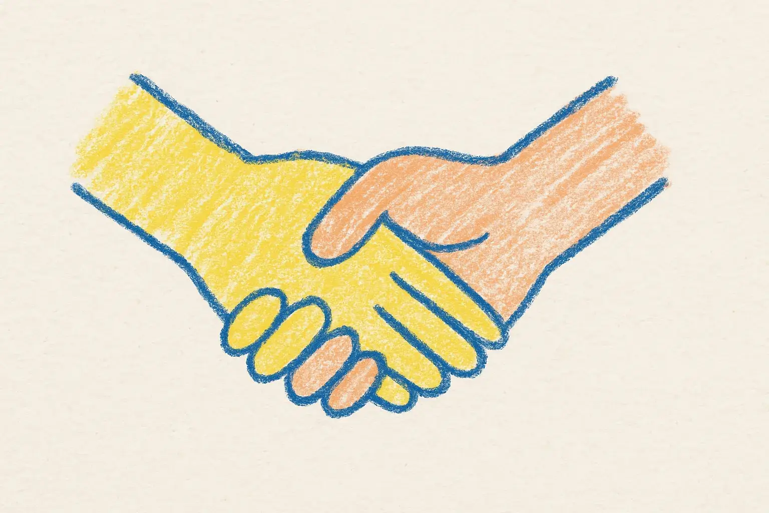 Dibujo infantil de dos manos entrelazadas en colores simples, representando la unión en las escuelas destacadas por la UNESCO