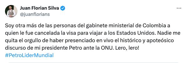 Publicación en X de Juan Florian Silva en donde dice "Lero, lero"