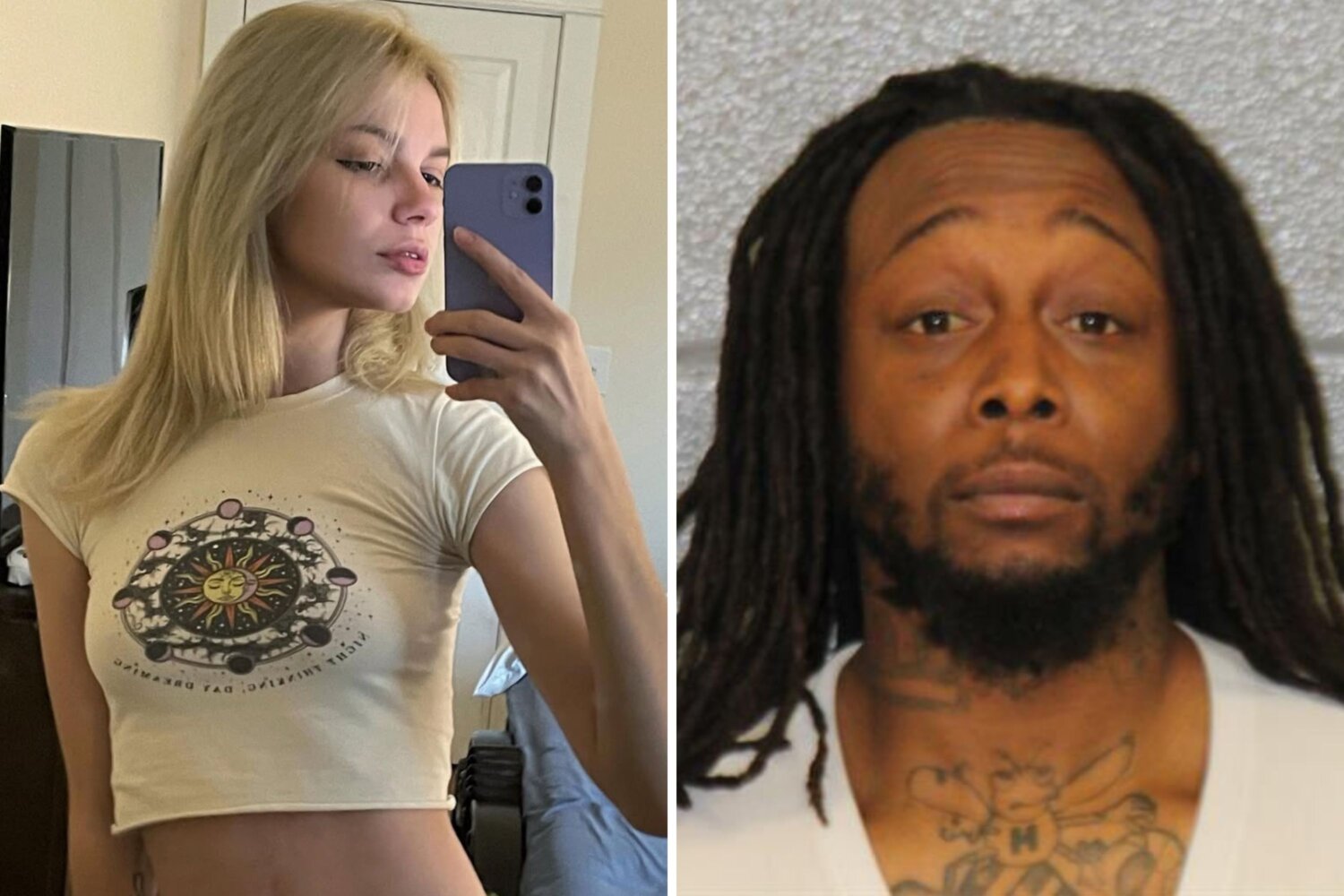 Fotomontaje con dos retratos: a la izquierda, Iryna Zarutska, joven refugiada ucraniana víctima del asesinato en Charlotte; a la derecha, Decarlos Brown Jr., señalado como sospechoso y con amplio historial delictivo
