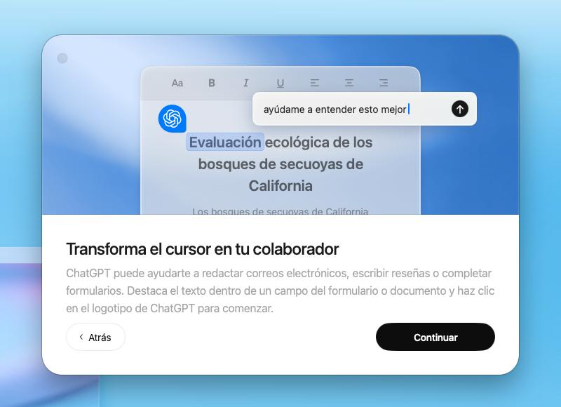 Herramienta del navegador de ChatGPT que convierte el cursor en colaborador para redactar o comprender texto