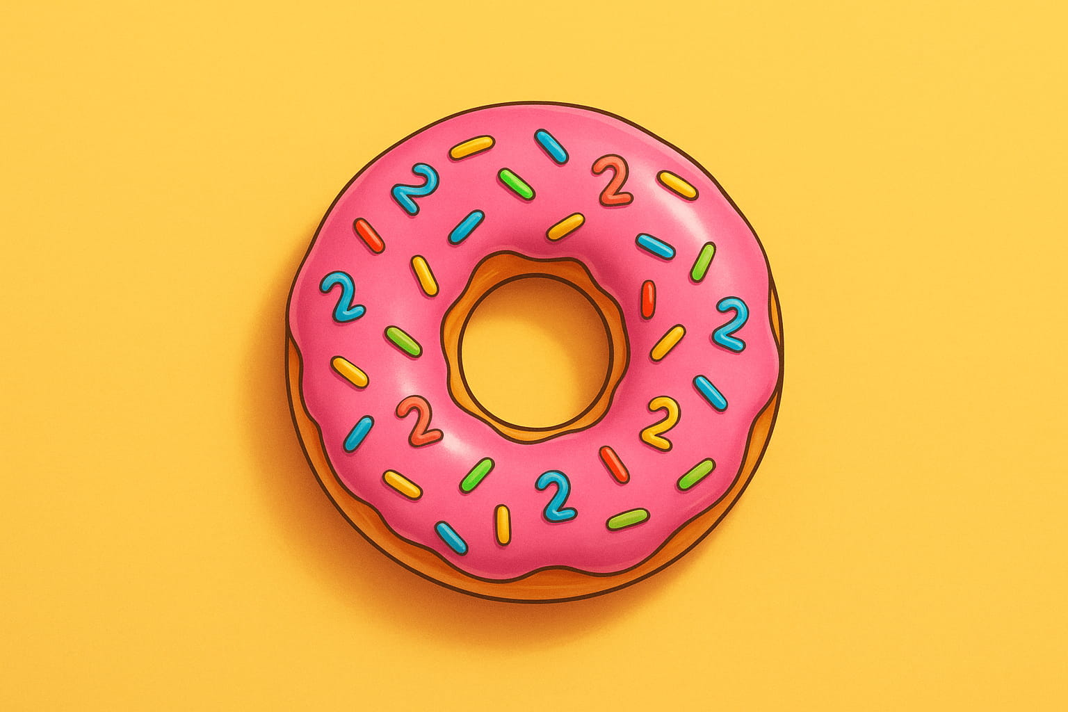 una dona rosada con chispas de colores sobre un fondo amarillo, representando la nueva película de Los Simpson