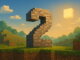 Imagen promocional inspirada en Minecraft 2: un número 2 gigante hecho de bloques pixelados se alza sobre un paisaje cúbico con colinas verdes y cielo azul