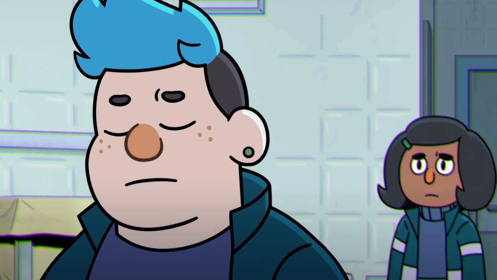 Escena de la serie animada Dead End: Paranormal Park donde aparece Barney, personaje trans, junto a Norma en un momento serio. Imagen asociada a la polémica por la cancelación de suscripciones de Netflix