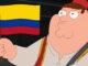 Ilustración de peter griffin donde una mano sostiene la bandera de Colombia, con los colores amarillo, azul y rojo visibles, como símbolo de identidad y diversidad en el país